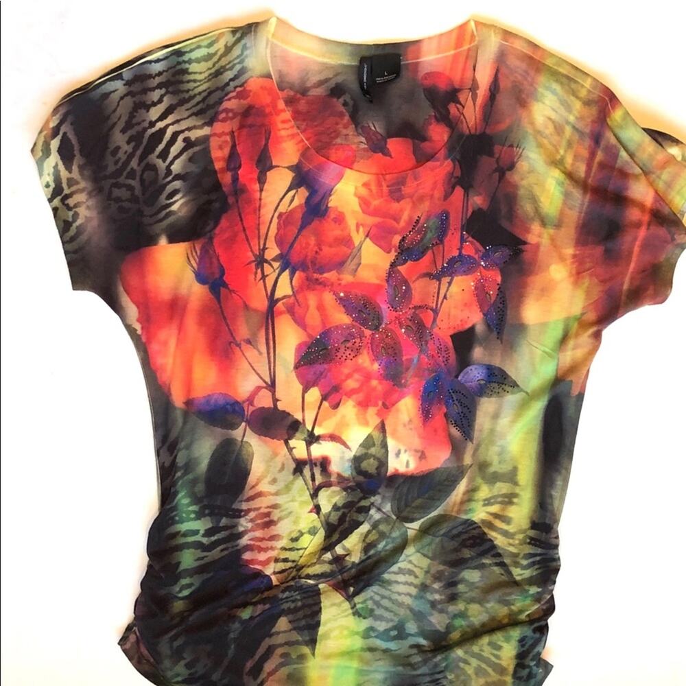 NEW DIRECTIONS L Multi-Color Crystal Embellished Stretch Knit Top
